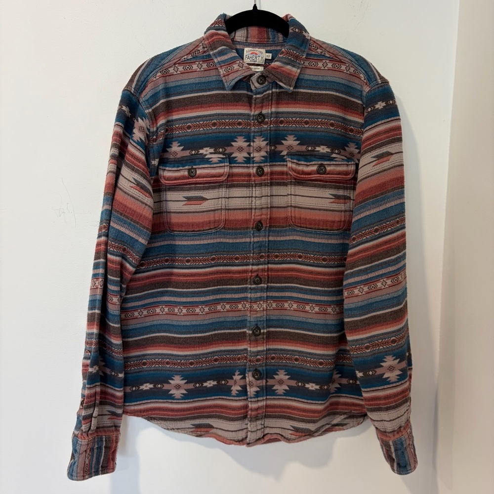Faherty Canyon Overshirt in Mesa Skyline - Flannel Light Shacket button down